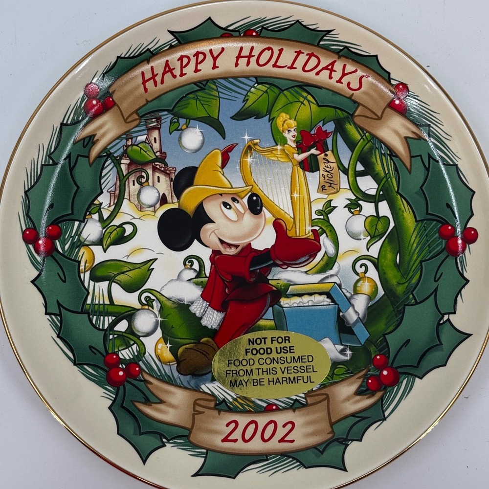 Disney Collector Plate Mickey and the Beanstalk 2002 Christmas 8in Multicolor
